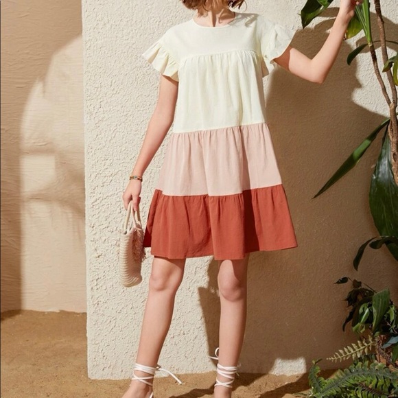 ππHOST PICK!!!ππ SHEIN Teen Girls Color Block Flounce Hem Smock Dress - Picture 3 of 3